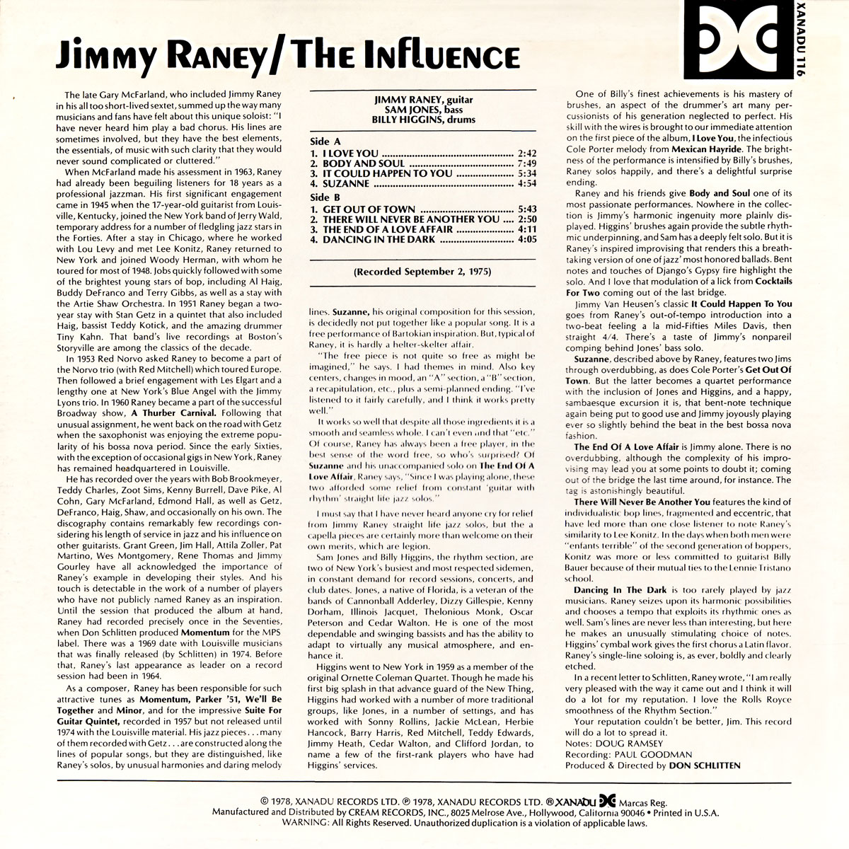 Jimmy Raney - The Influence - Back cover